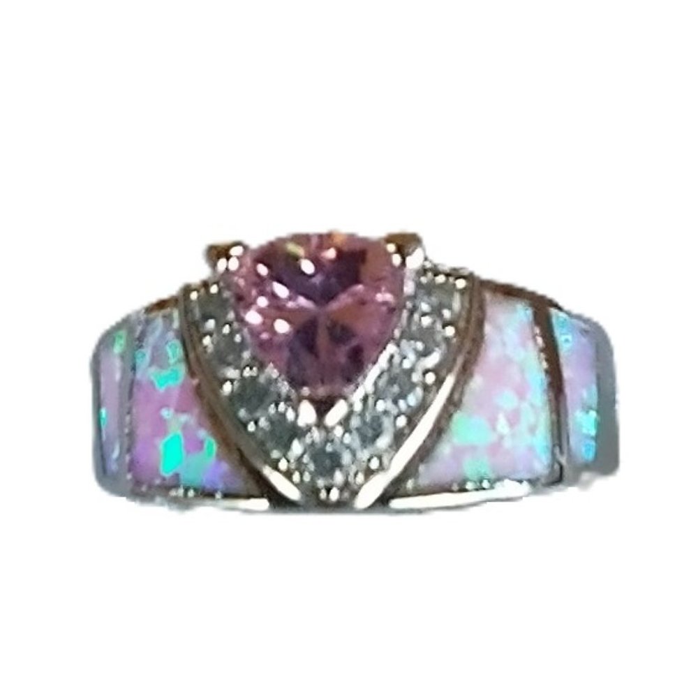 Trilliant Cut Lab Created Pink Sapphire Ring size 8